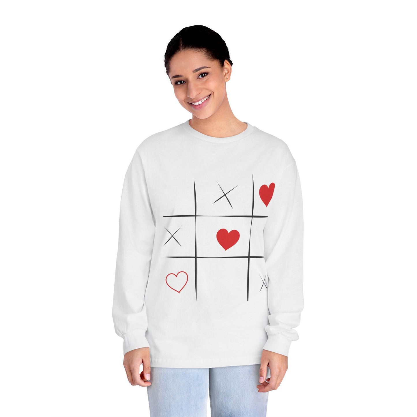 Love Game Long Sleeve T-Shirt - Tic Tac Toe Hearts Design