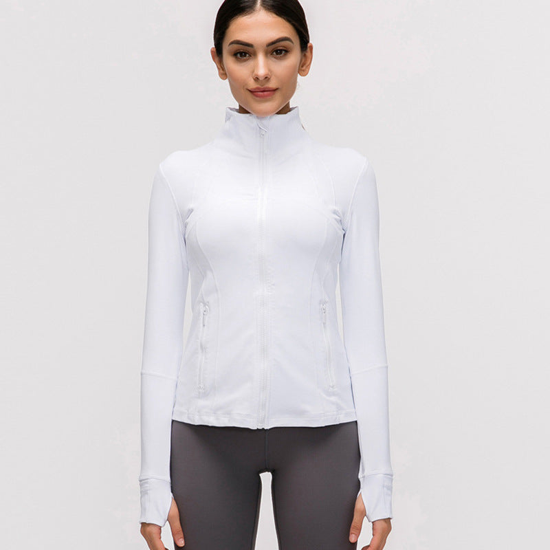 Womens white slim zipper for gym, Shopit UAE, The Motion Edition collection