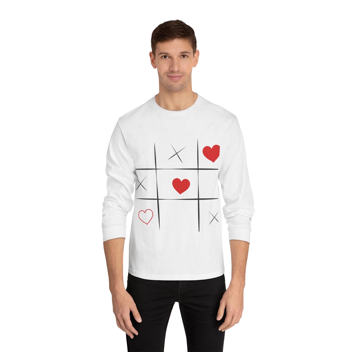 Love Game Long Sleeve T-Shirt - Tic Tac Toe Hearts Design