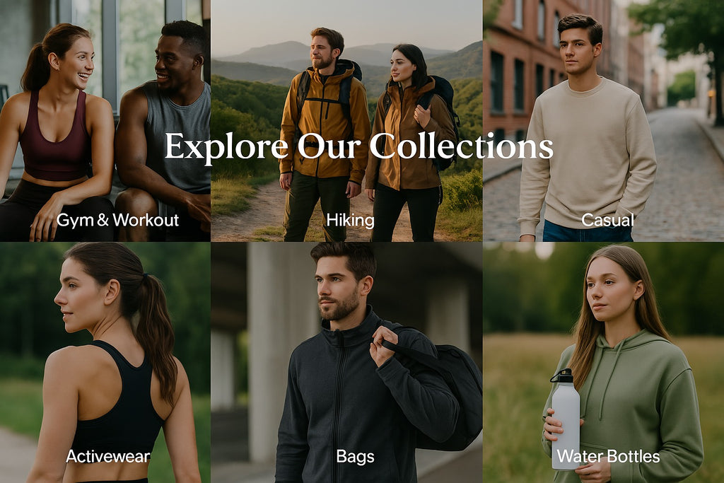 Shop It UAE lifestyle store banner showing premium activewear and hiking gear.