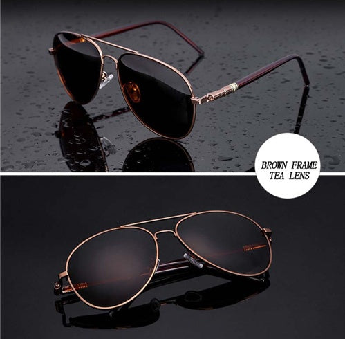 Men’s black aviator sunglasses with silver metal frame and UV400 dark lenses – sleek driving sunglasses