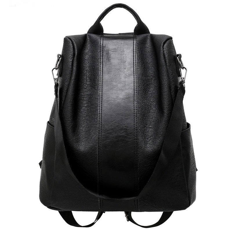 Women’s Solid Color Large-Capacity Fashion Backpack , Black front view 