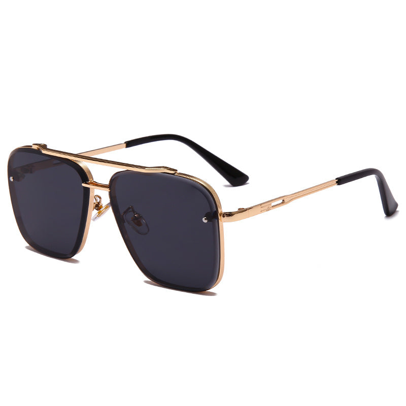 Gold square-frame vintage sunglasses for men with dark lenses and UV400 protection – retro metal eyewear

